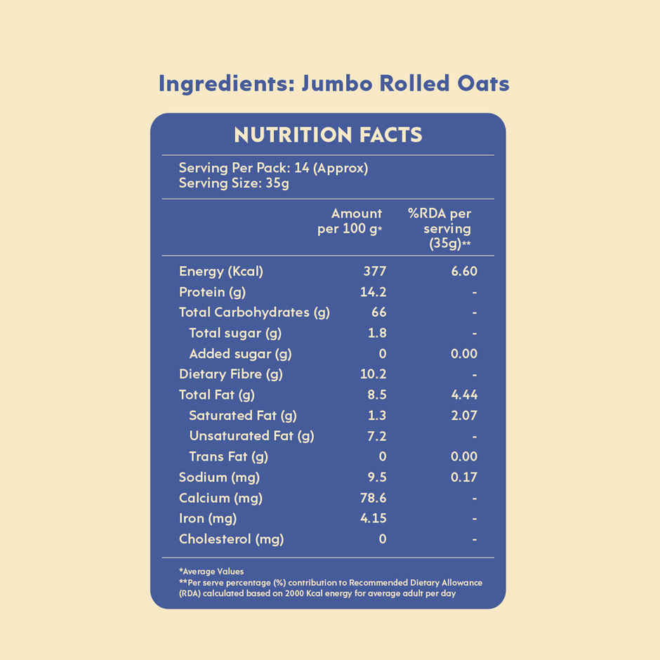 Nourish You Jumbo Rolled Oats - Gluten free , Breakfast Cereal Jar