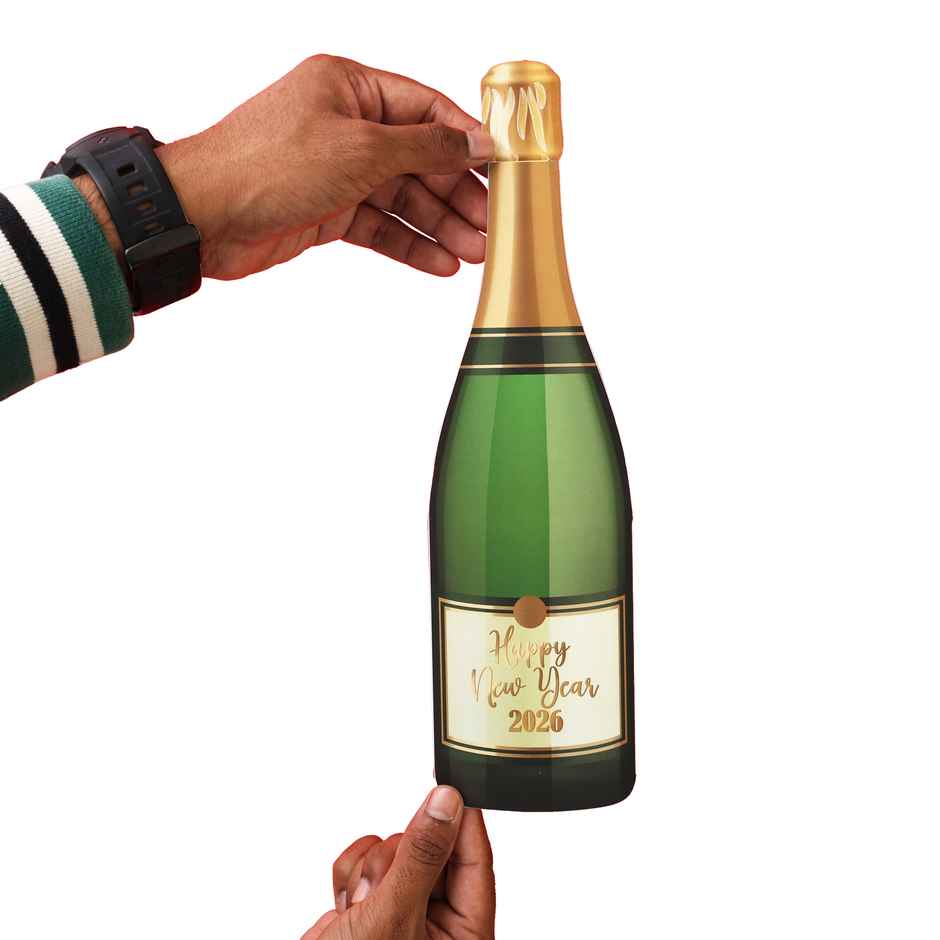 Surprise Champagne Bottle Pull-Out Card - Perfect New Year Greeting Card for Parties