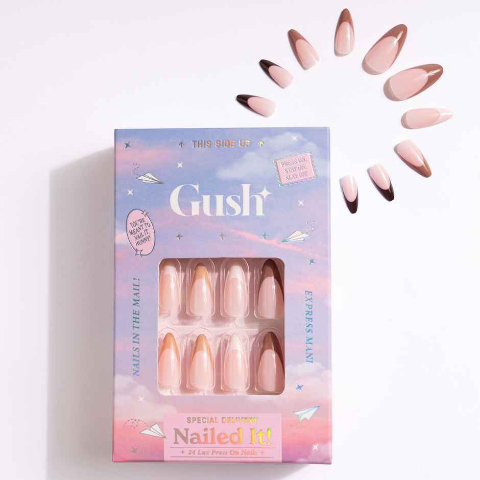 Gush Beauty Nailed It | Reusable Luxury Press On Nails | Medium Almond | Shades Of Brown | Brown
