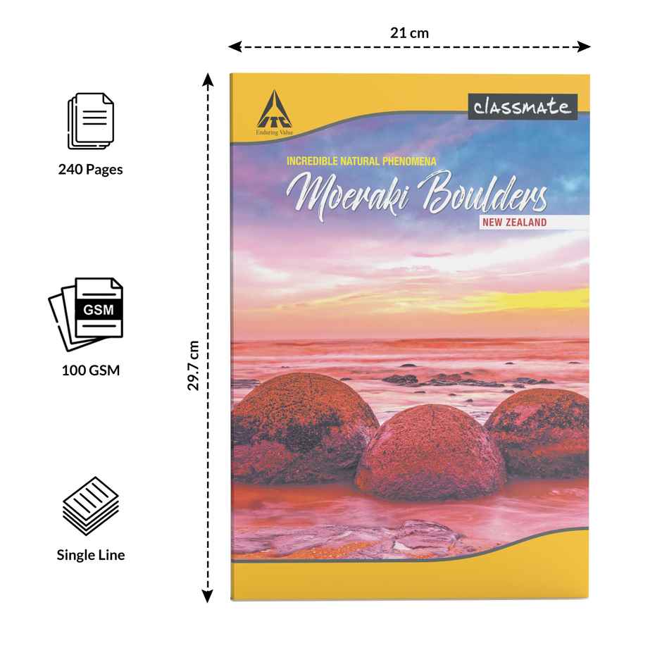 Classmate Notebook Ruled, Single Line | 240 Pages, A4 30 x 21 cm, Assorted