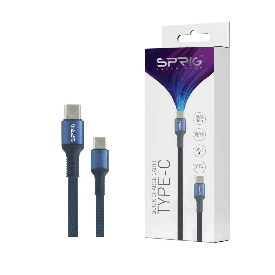 Sprig Charging Cable Type C to Type C Denim Braided Type C to Type C With USB Cable 65W | Blue