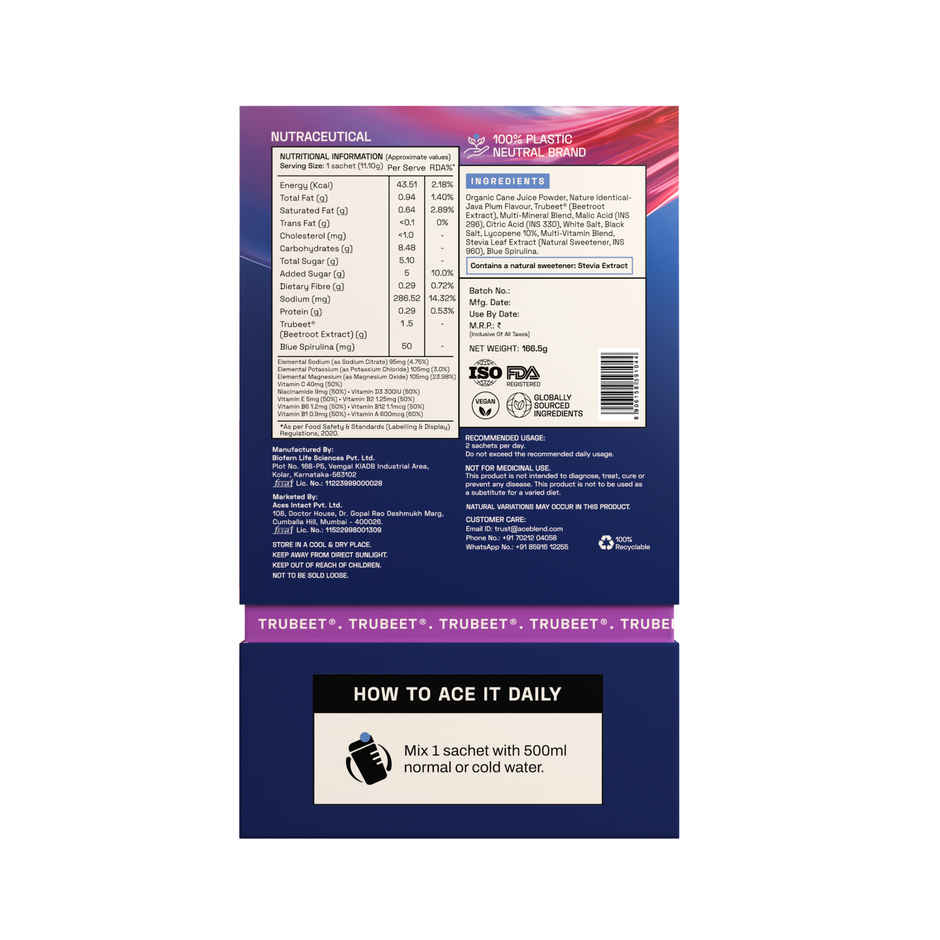 Ace Blend Trubeet Hydro Hype Java Plum | Electrolyte & Recovery Drink Mix | 15 Servings