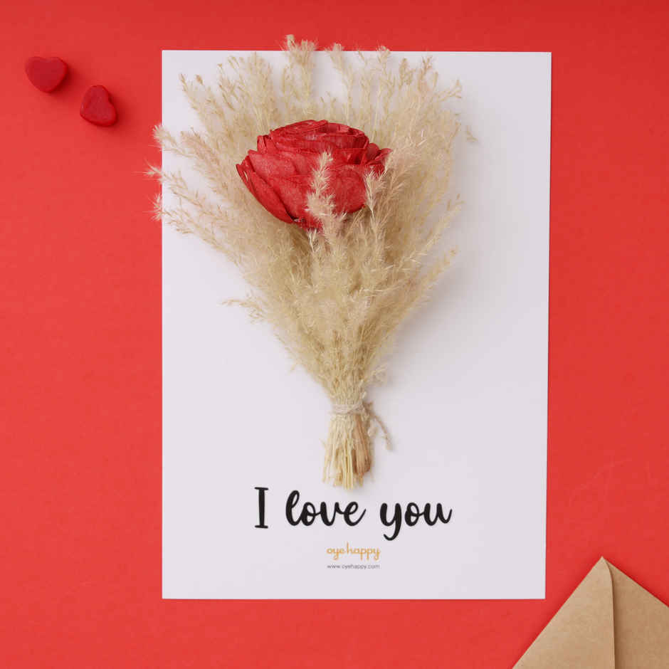 Flower Bouquet Card | Handmade with Dried Flowers, Perfect Rose Day Valentine Gift