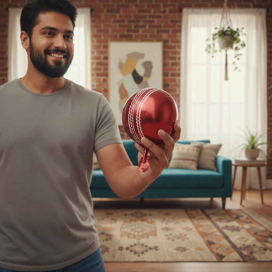 Cricket Ball Foil Balloon Small 10 inches Ball Shaped Balloon | Cricket Match Party Decor | Propcon