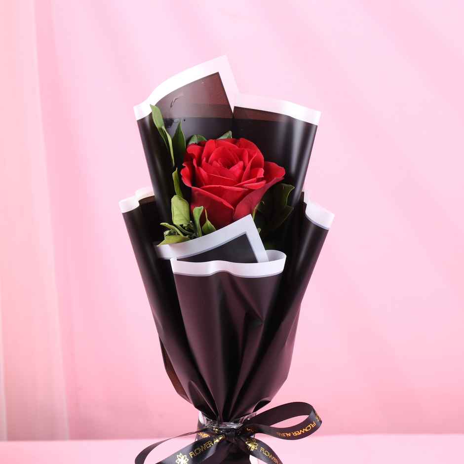 FlowerAura Single Red Rose in Black Premium Paper