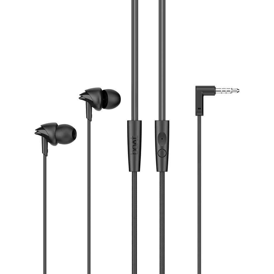 boAt Bassheads 212L, 10mm Drivers,in Line Mic,3.5mm L Shaped Connector, 120cm Cable | Active Black