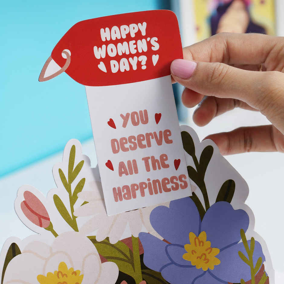 Flower Bouquet Pull Card | Unique and Interactive Women's Day Greeting Card | Oye Happy