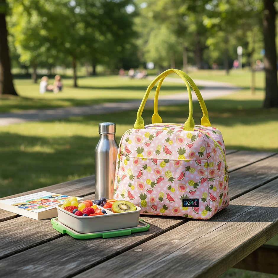 HOOM Print Lunch Bag with Met-PET Aluminium Insulation & Front Pocket | Fresh and Warm for Longer