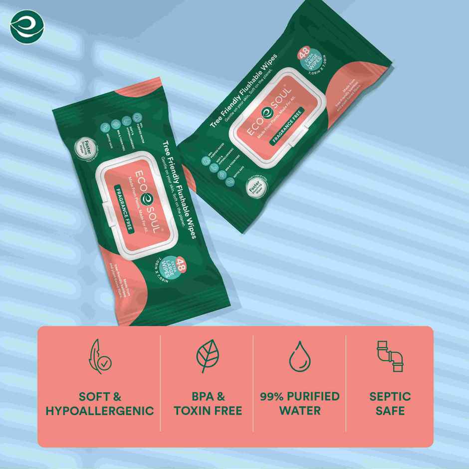 Eco Soul Flushable Extra Large Wet Toilet Wipes | 48 Wipes