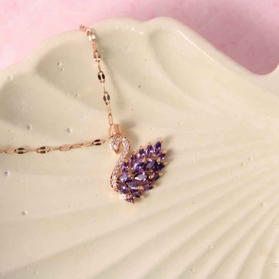 SALTY Millenia Dancing Swan Necklace Pendant for Women and Girls| Anti-Tarnish | Purple