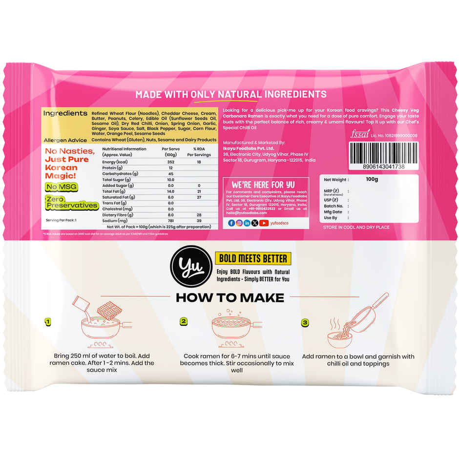 Yu Cheesy VEG Carbonara - Korean Ramen Noodles Combo 