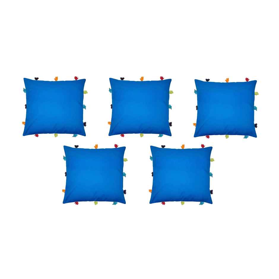 Lushomes Cushion Cover - Blue | 12 x 12 inch | Tassels