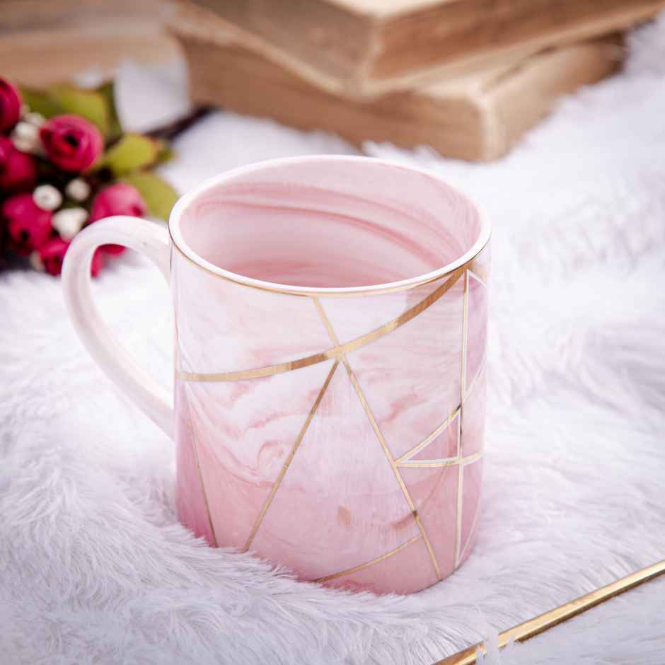 Coffee Mug Marble And Gold Rim- Pink | Gibox