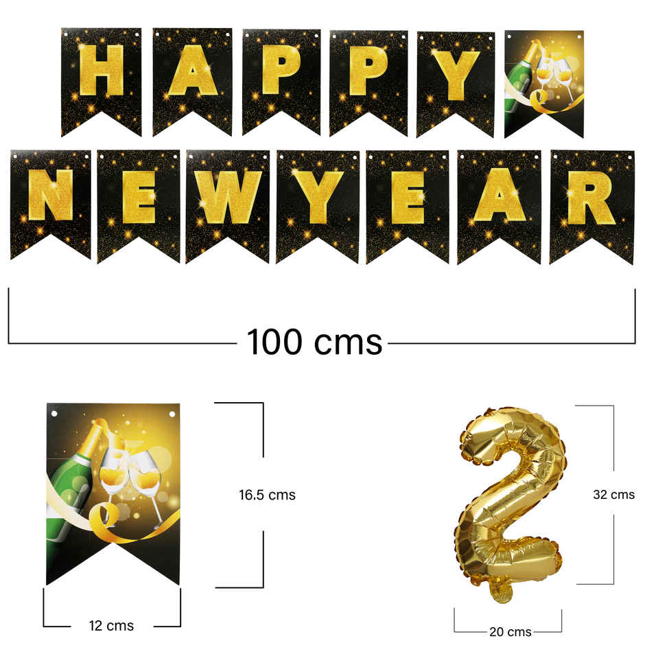 Happy New Year Party Kit | Banner + 2026 Foil Balloons | Party Decoration | Party Needs| Propcon