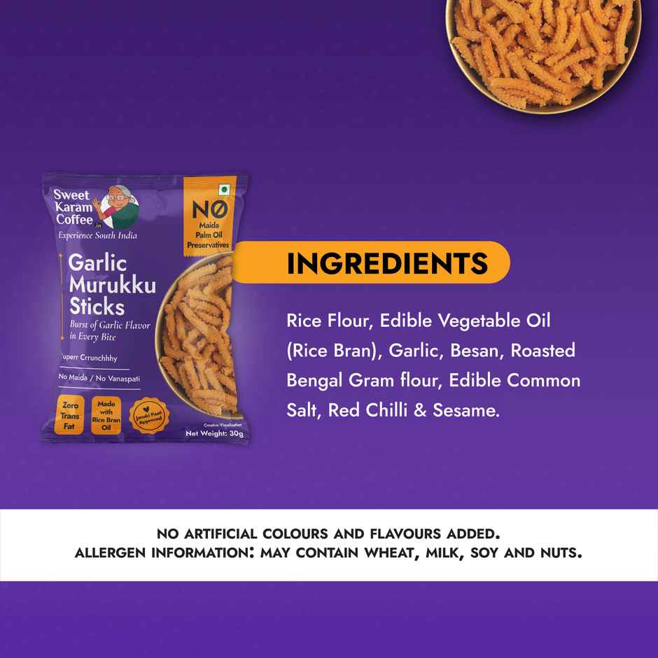 Sweet Karam Coffee Garlic Murukku Crisps (Chakli) - Namkeen Snacks