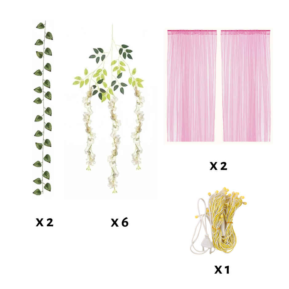 Propcon | Net Curtain With Wisteria Backdrop set - White