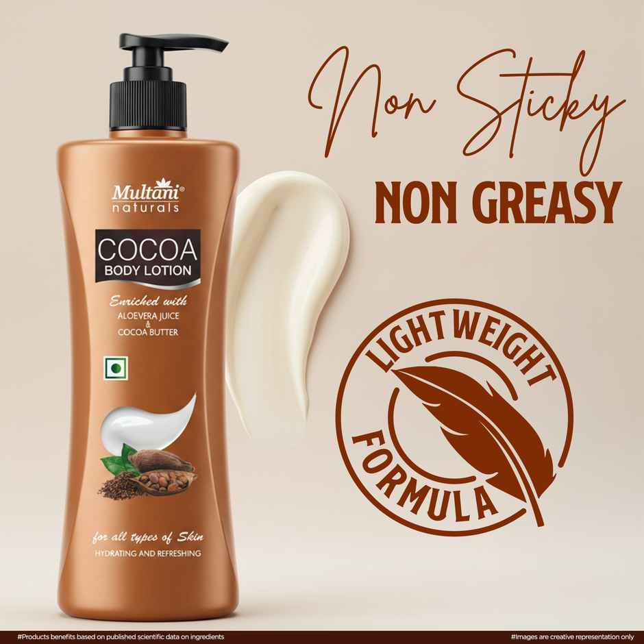 Multani Naturals Cocoa Body Lotion | Non Sticky Lightweight Formula | Moisture & Protect