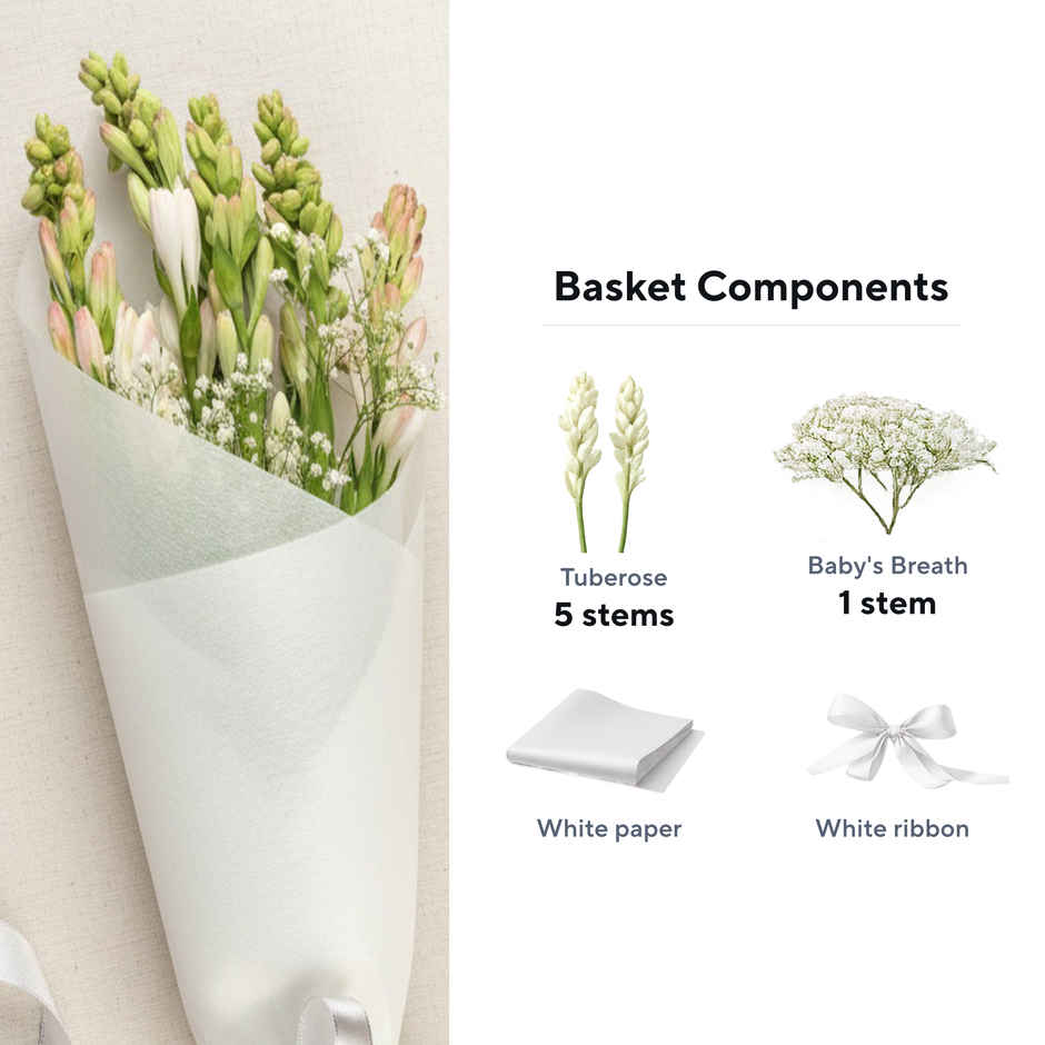 White Tuberose With Fragrance | 5 Stems