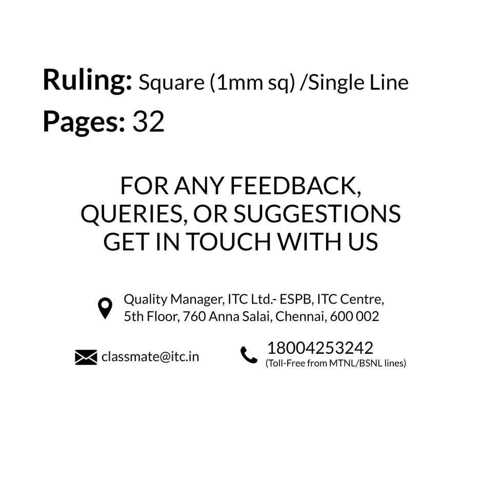 Classmate|Graph Book|Soft Cover| | Graph (Square - 1 mm/Single Line) | 280 x 220|32 pages