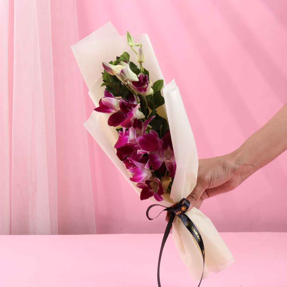 FlowerAura Single Purple Orchid in White Non-Woven Paper