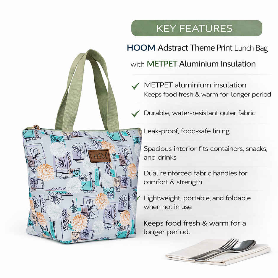 HOOM Print Lunch Bag with Met-PET Aluminium Insulation | Stylish, Functional & Keeps Food Fresh