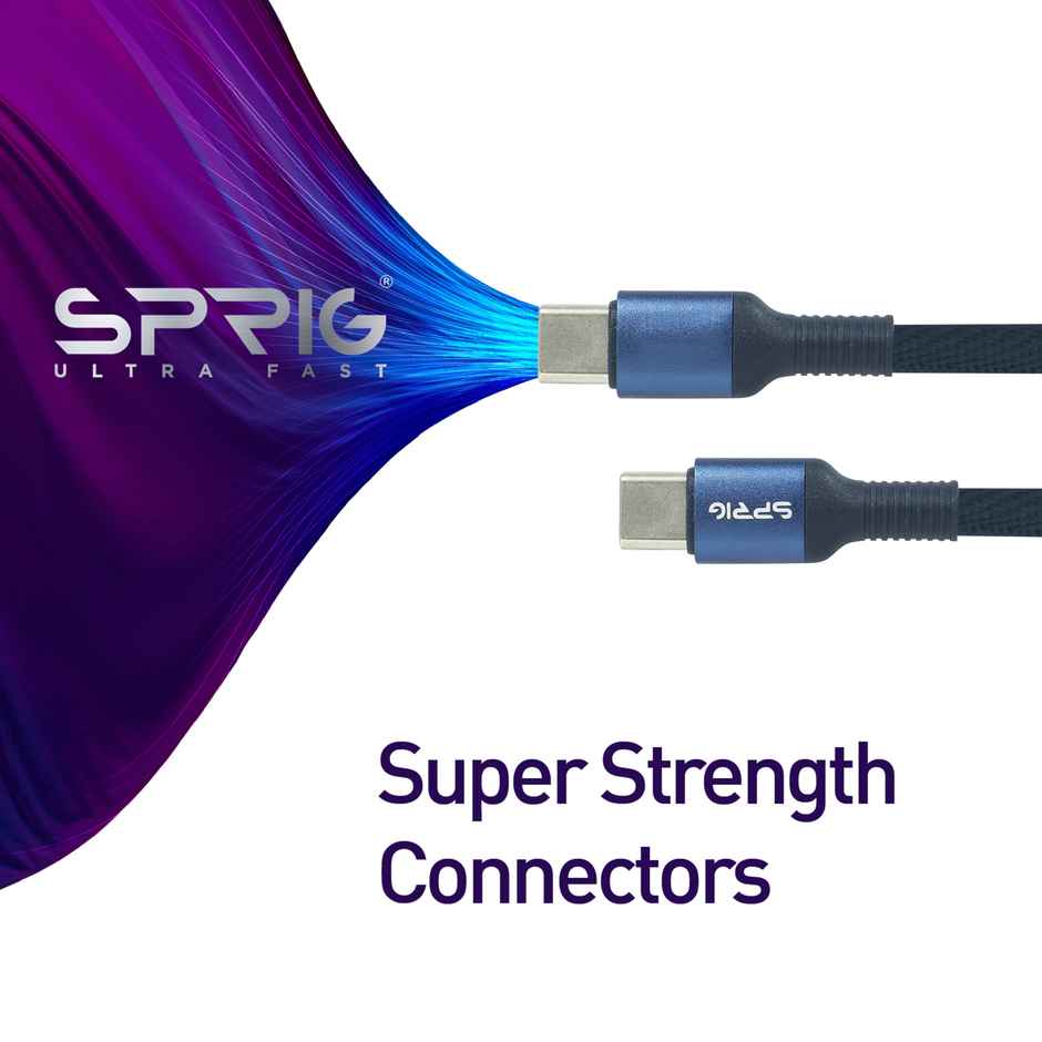 Sprig Charging Cable Type C to Type C Denim Braided Type C to Type C With USB Cable 65W | Blue