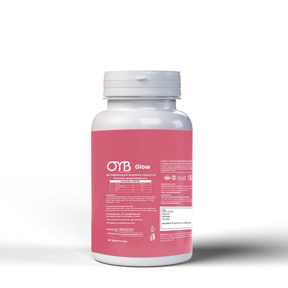OYB Glow - Skin Brightening with Glutathione, Vitamin C & E | 30 Capsules