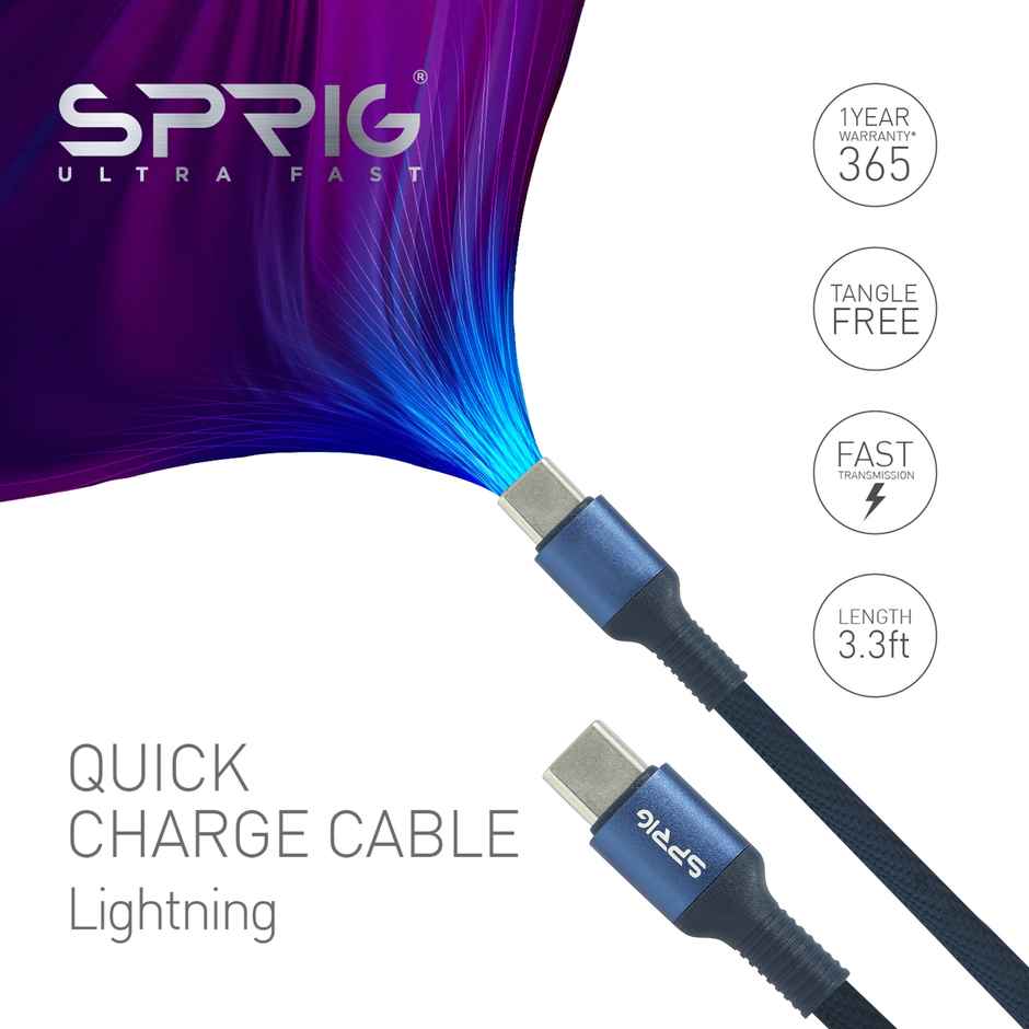 Sprig Charging Cable Type C to Type C Denim Braided Type C to Type C With USB Cable 65W | Blue