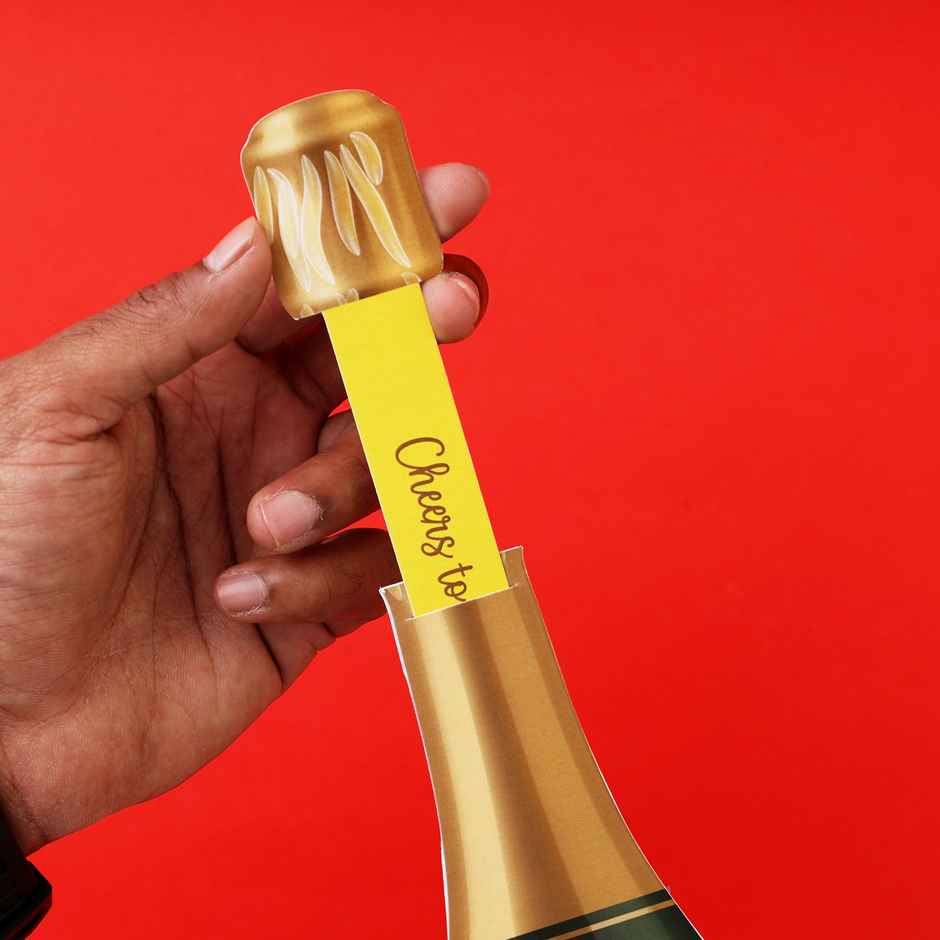 Surprise Champagne Bottle Pull-Out Card - Perfect New Year Greeting Card for Parties