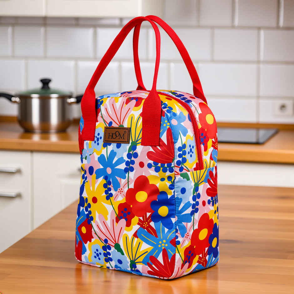 HOOM Floral Print Lunch Bag with Met-PET Aluminium Insulation | Keeps Your Food Fresh & Warm Longer