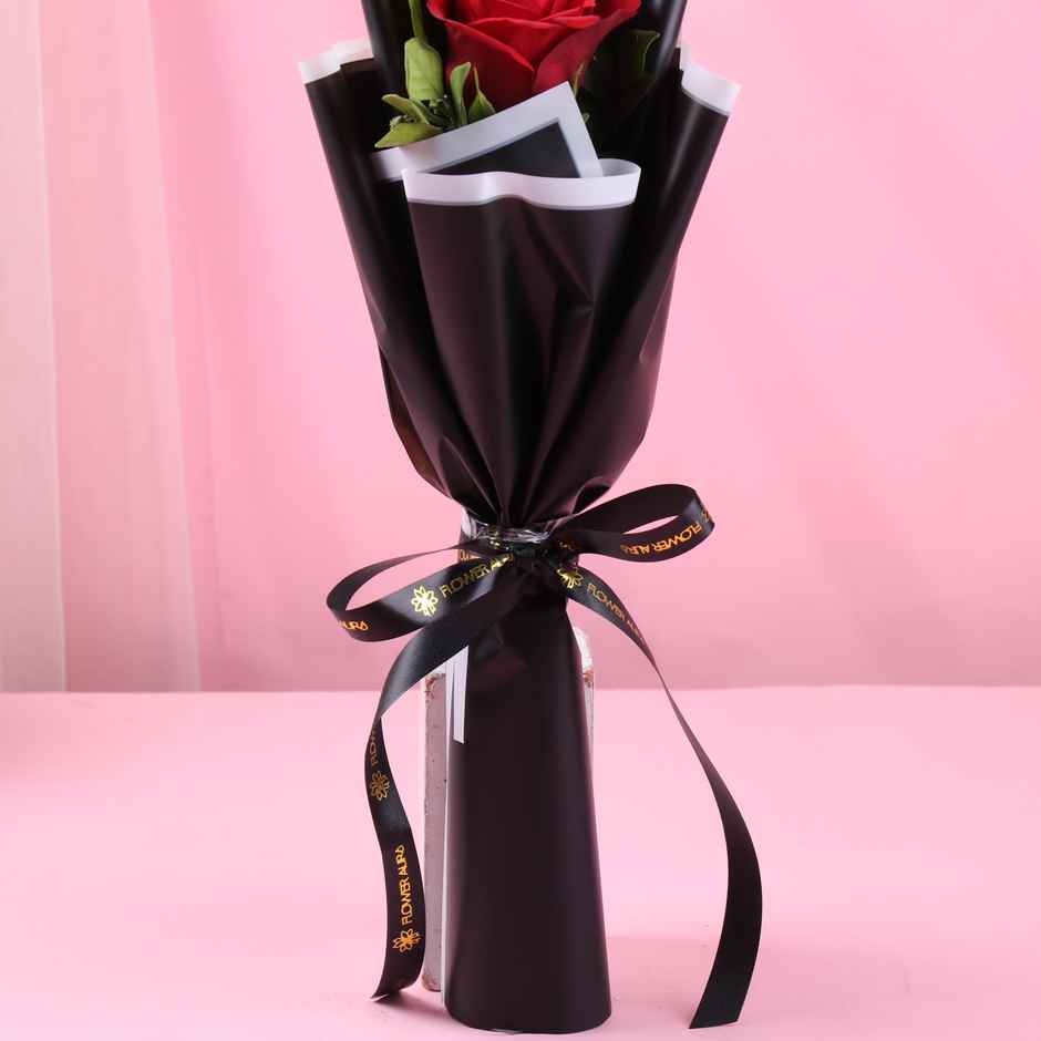 FlowerAura Single Red Rose in Black Premium Paper