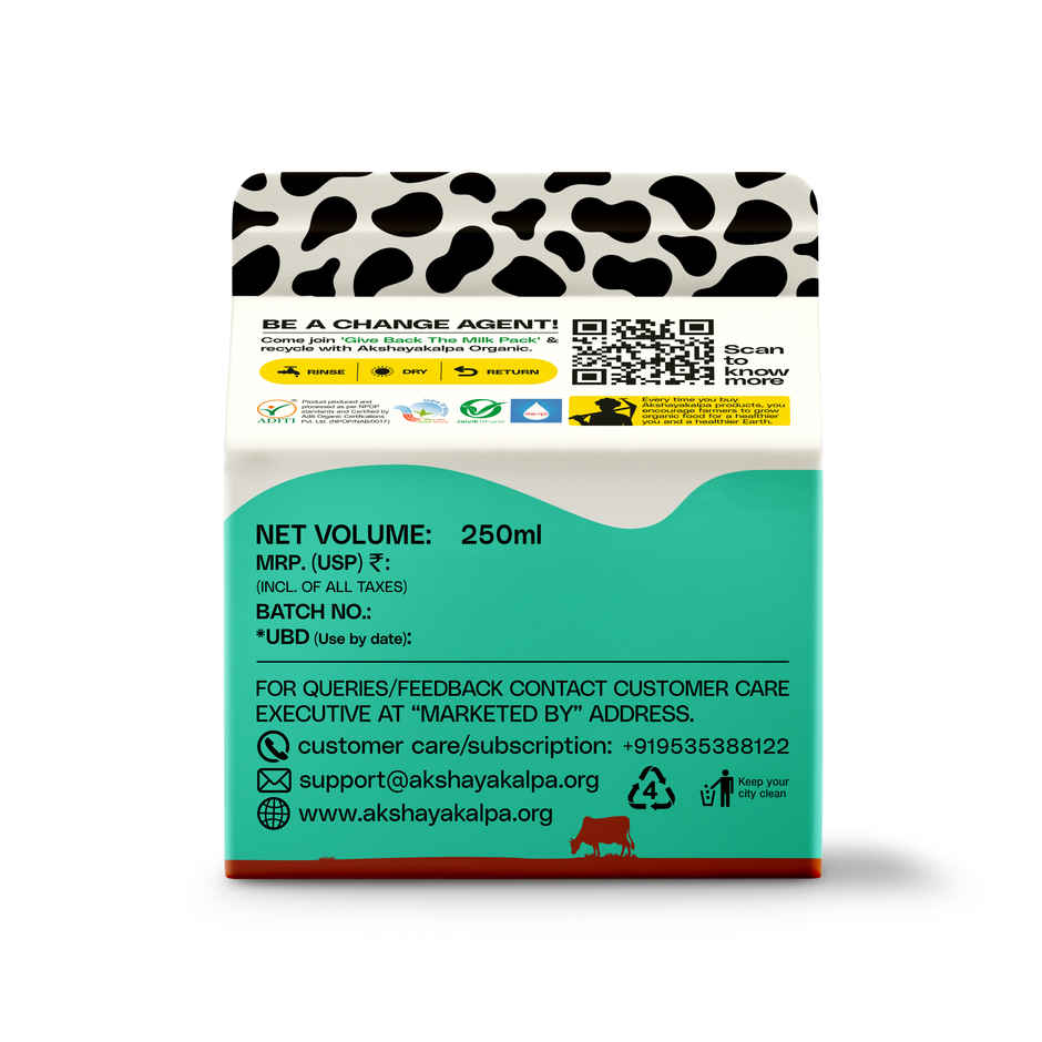 Akshayakalpa Organic High Protein Cow Fresh Milk | 25g Protein | Gable Top Pack