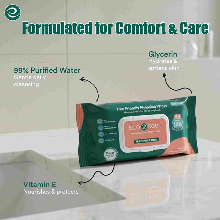 Eco Soul Flushable Extra Large Wet Toilet Wipes | 48 Wipes