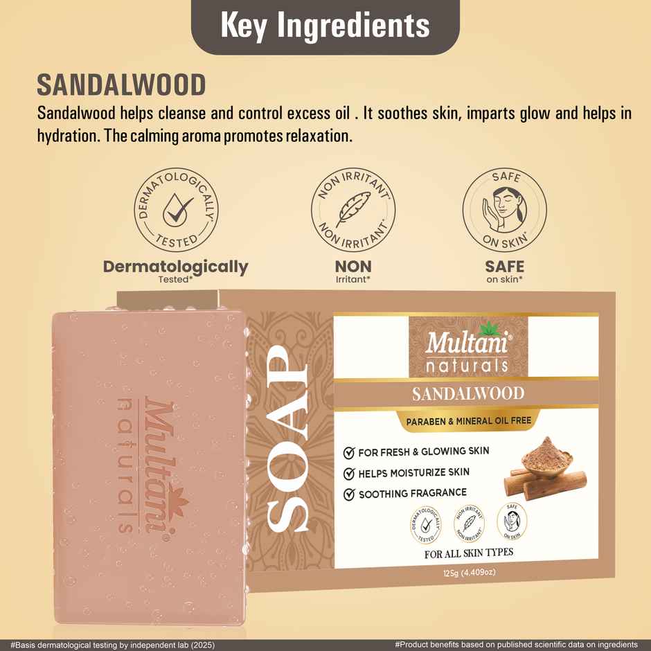 Multani Natural Sandalwood Handmade Soap | Hydrates and Rejuvenates Dry Skin