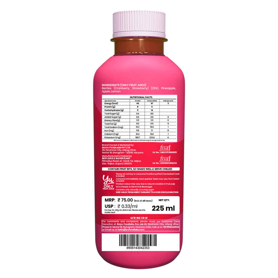 Yu Cranberry Cooler with Berry Pieces - Only Fruit Juice