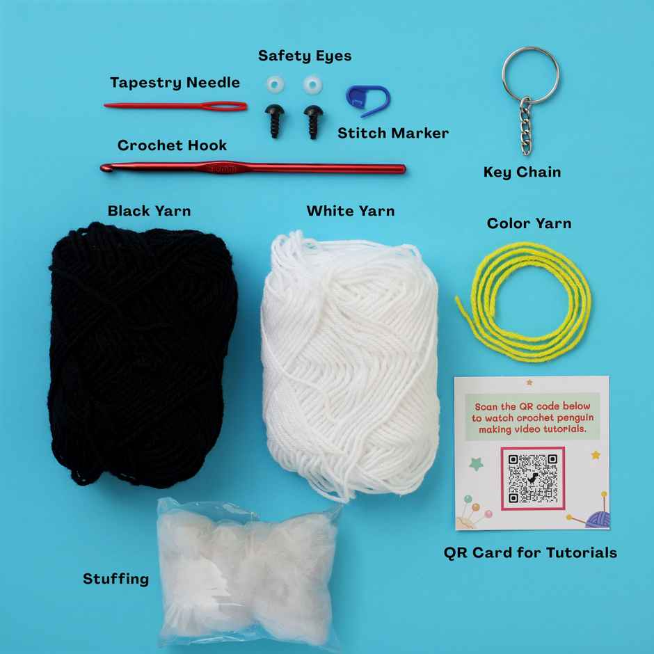 Crochet Penguin Kit | Complete Craft Set with Yarn, Hook and Pattern for Handmade Penguin|Oye Happy