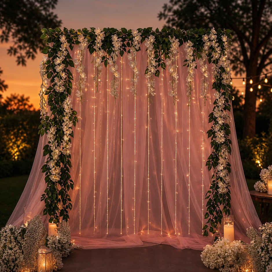 Propcon | Net Curtain With Wisteria Backdrop set - White
