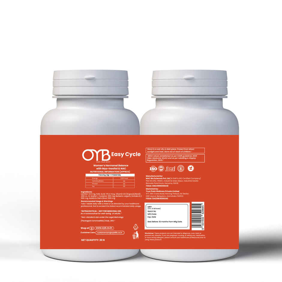 OYB PCOS Support Supplement for Women with Myo-Inositol & NAC for Hormonal Balance | OYB Easy Cycle