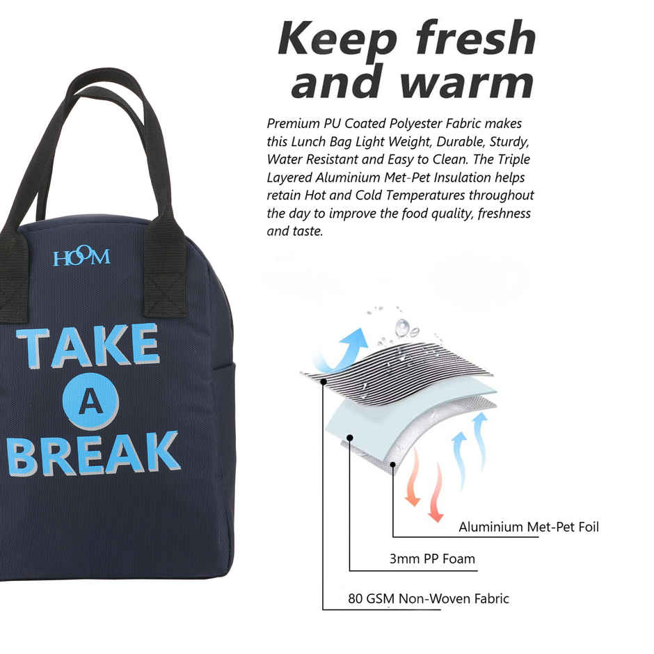 HOOM Metpet Aluminium Insulation Lunch Bag Solid Color with Quote | Blue- 8 L