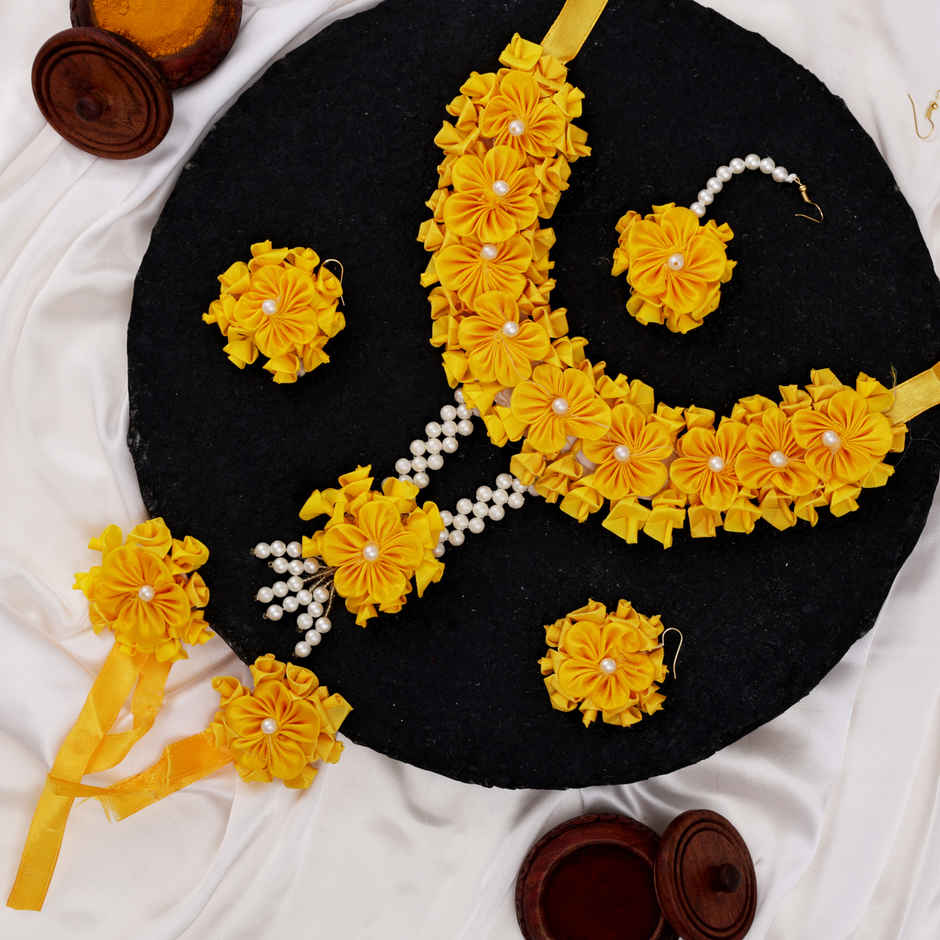 Pearl Traditional Jewellery Set - Elegant Ethnic Accessories Pack | Yellow | Oye Happy