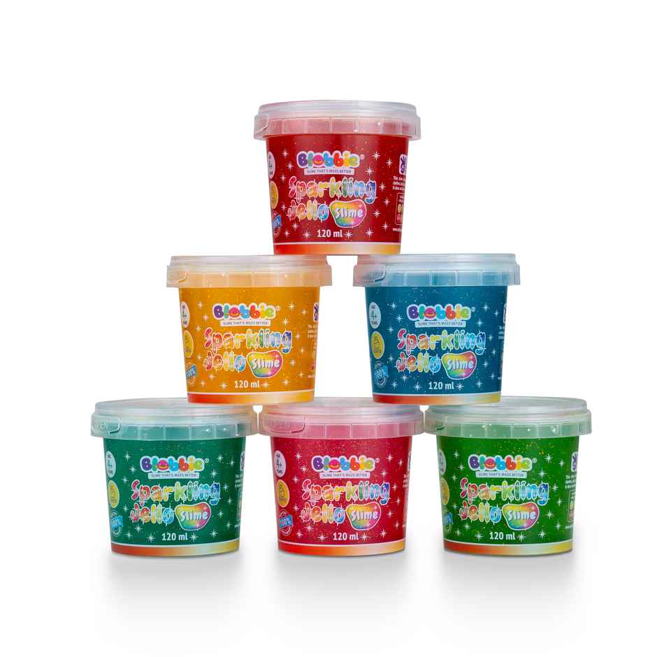 Hamleys Blobbie Sparkling Jello Slime | Display Box of 18 Slime Containers - 6 Colours x 3 Each