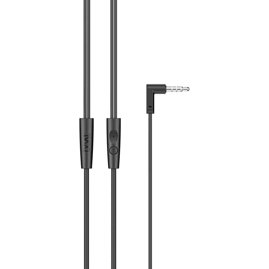 boAt Bassheads 212L, 10mm Drivers,in Line Mic,3.5mm L Shaped Connector, 120cm Cable | Active Black
