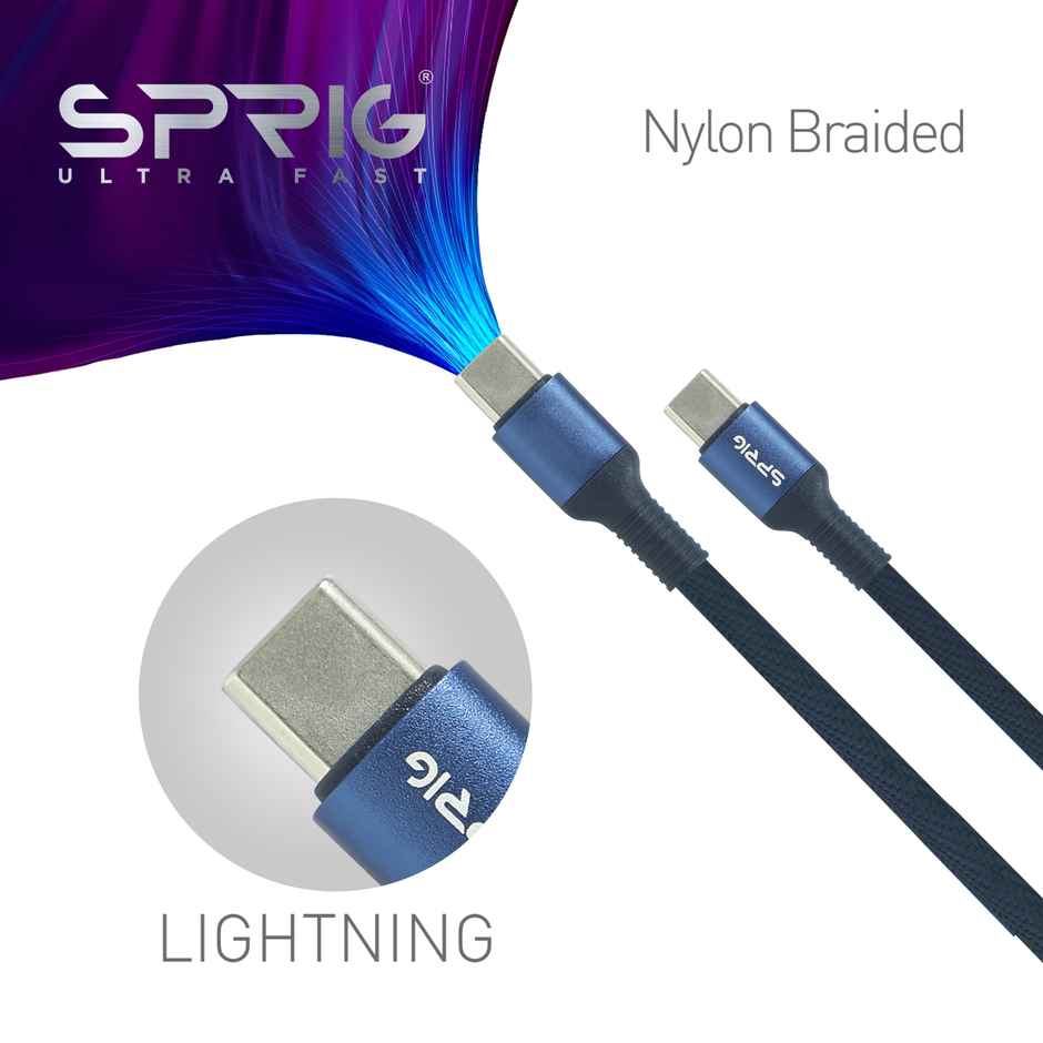 Sprig Charging Cable Type C to Type C Denim Braided Type C to Type C With USB Cable 65W | Blue