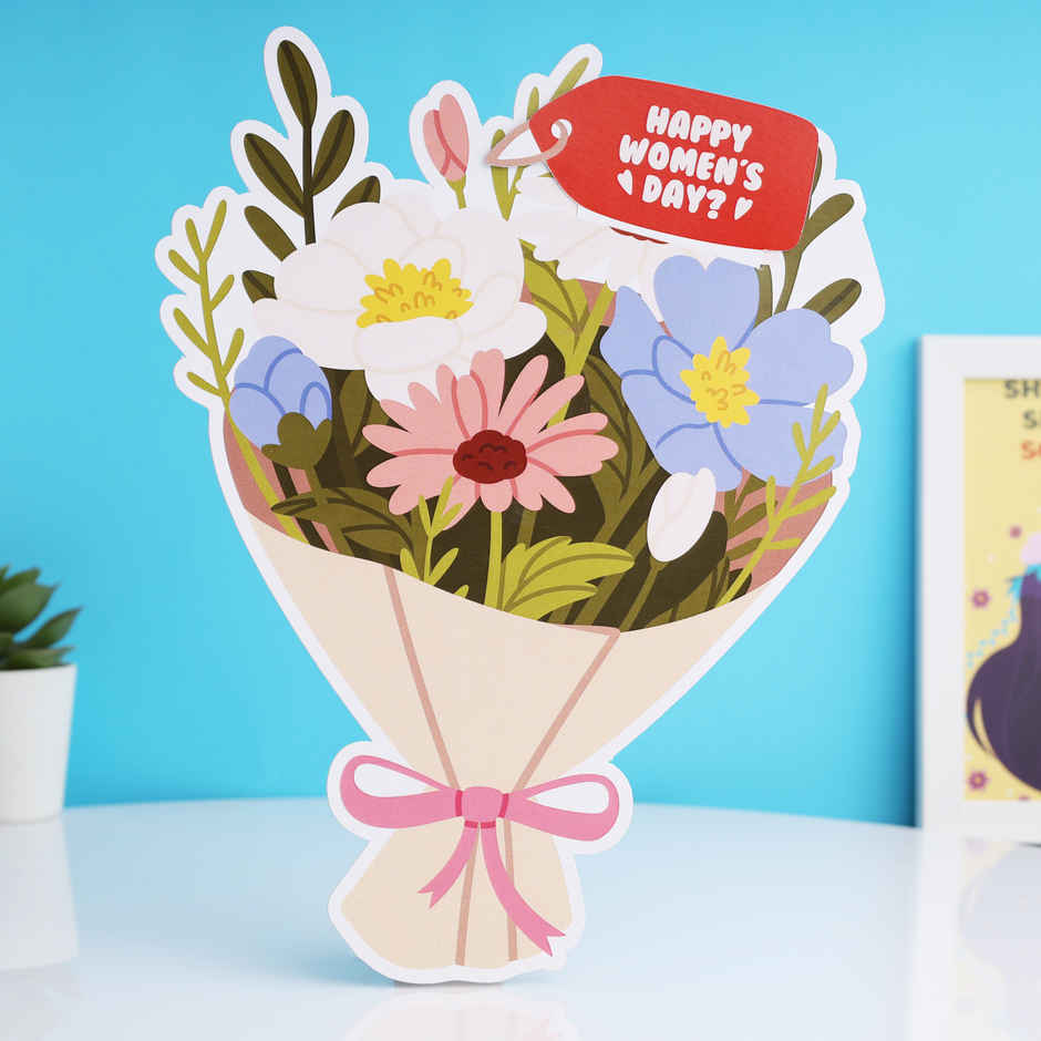 Flower Bouquet Pull Card | Unique and Interactive Women's Day Greeting Card | Oye Happy
