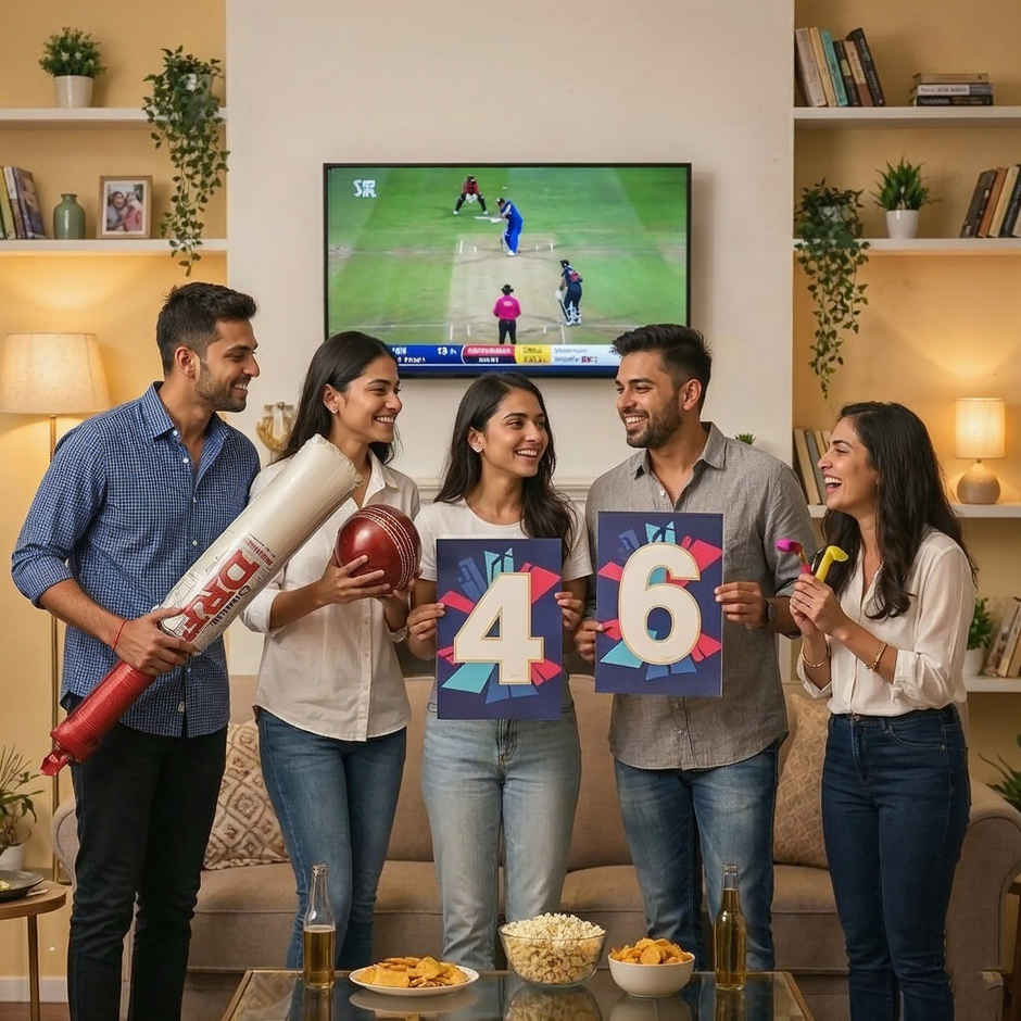 Cricket Match Party Decor Kit | 25 Balloons,Foil Bat & Ball, 4 & 6 Placards,Party Hooters | Propcon