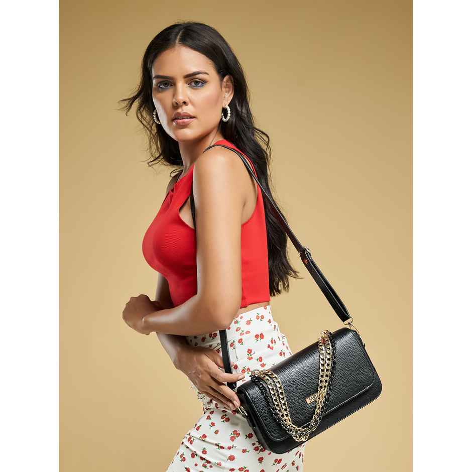Fargo Stylish Black Sling Bag Women's Leatherette Sling Bag | FGO-822