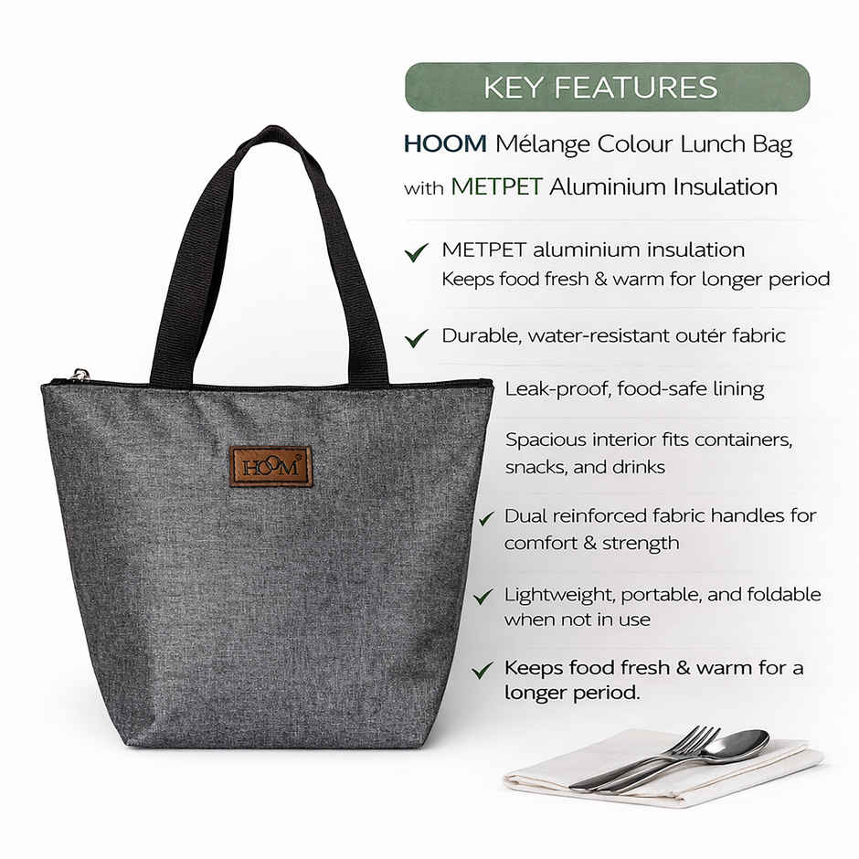 HOOM Lunch Bag with Met-PET Aluminium Insulation | Keeps Food Fresh & Warm Longer