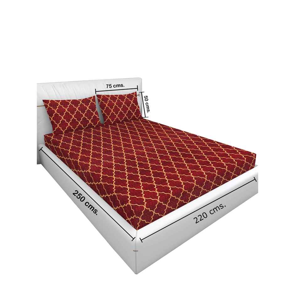 Homeharmony Double Ethnic Bedsheet with 2 Pillow Covers | Red & Yellow Pattern | 87 x 98 in