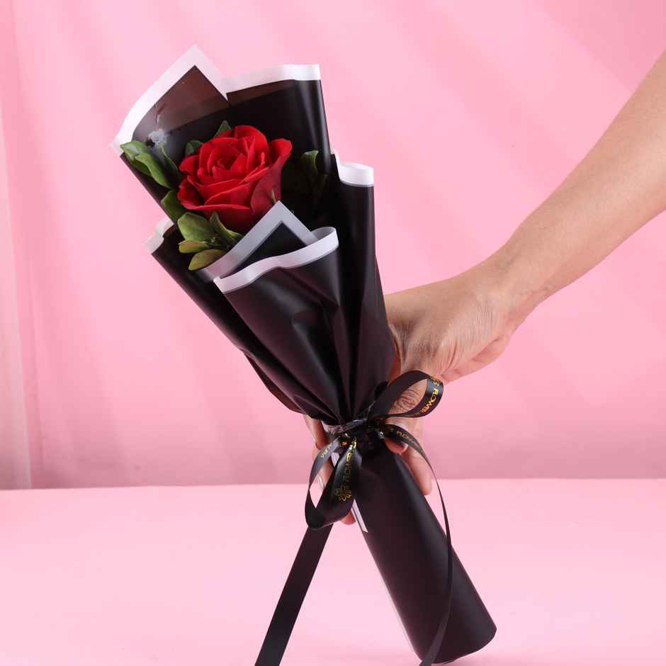 FlowerAura Single Red Rose in Black Premium Paper