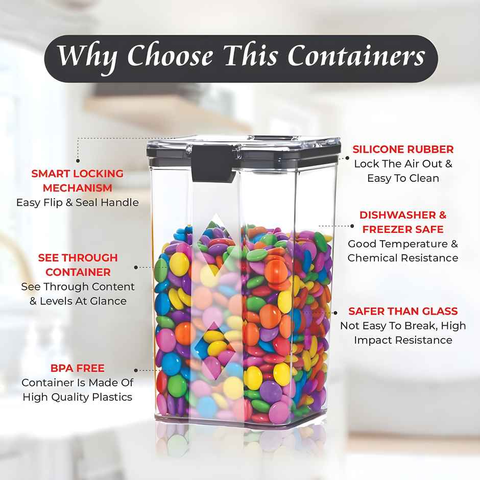 Youbee Plastic Lock Square Containers For Kitchen Storage, Food & Multipurpose P1200 ml Set Of 2